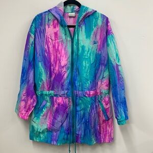 Speedo Anorak Windbreaker Tie Dye Bright Full Zip Jacket Small
